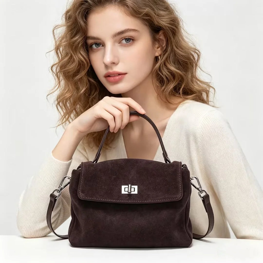 Women's Handbag Genuine Leather Luxury Designer Shoulder Bags Natural Suede Leather Crossbody Bag Commuting Messenger Bag Lady