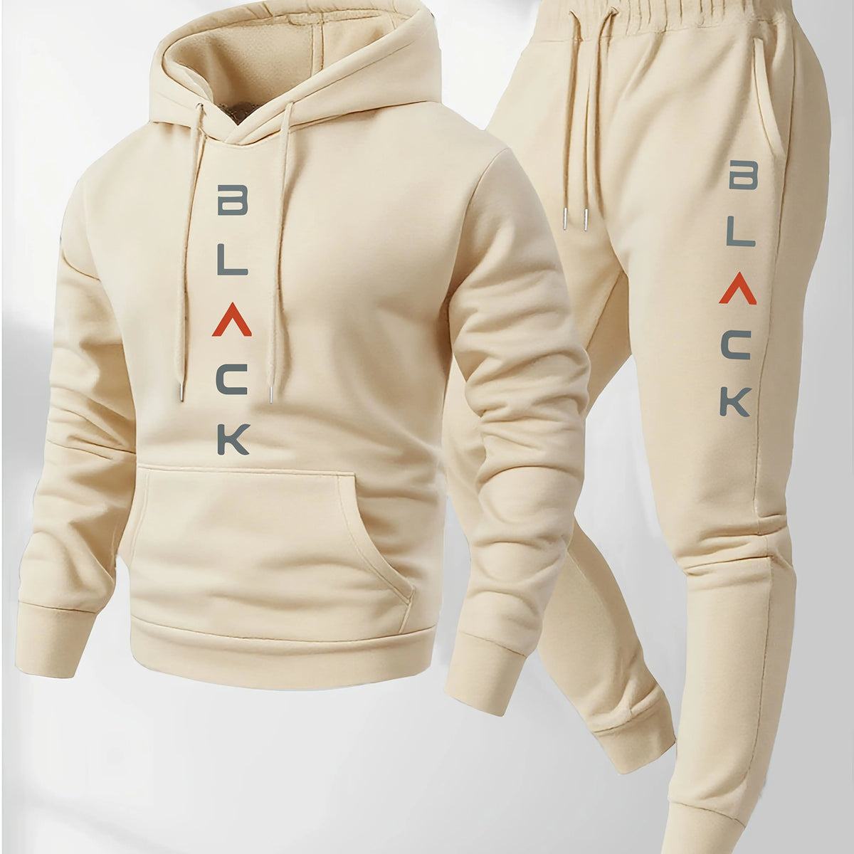 Men's soft, comfortable Boston-print hooded sweatshirt and sweatpants set, eco-friendly thin velvet warm autumn-winter hoodie.