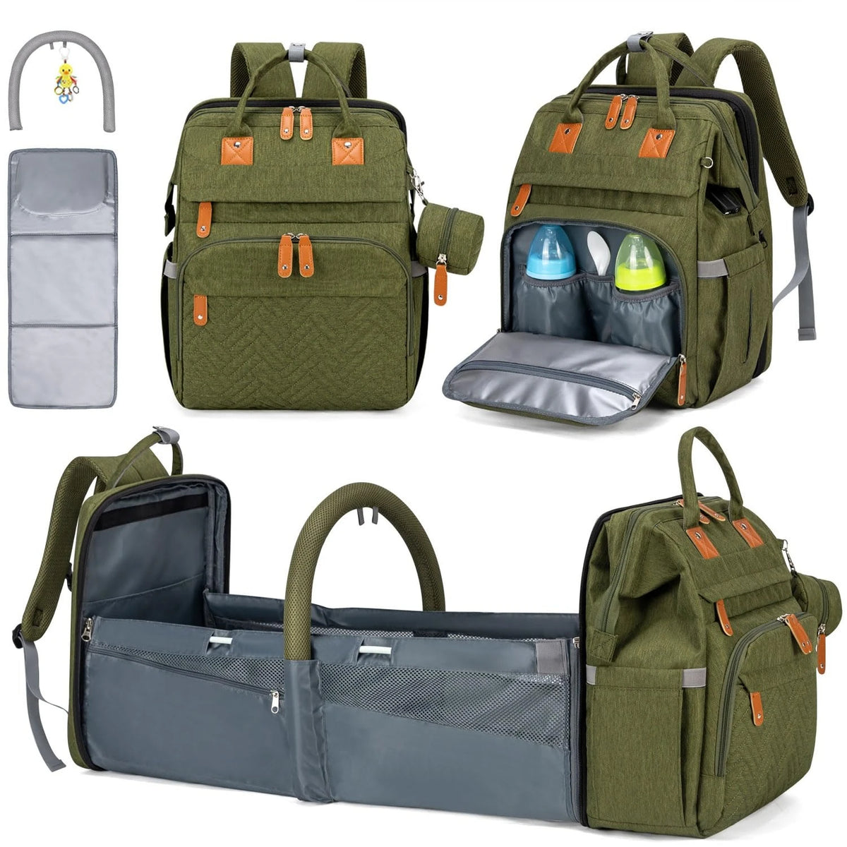 3 In 1 Diaper Bag Backpack Foldable Baby Bed Waterproof Travel Bag with USB Charge Diaper Bag Backpack with Changing Bed 3 Types