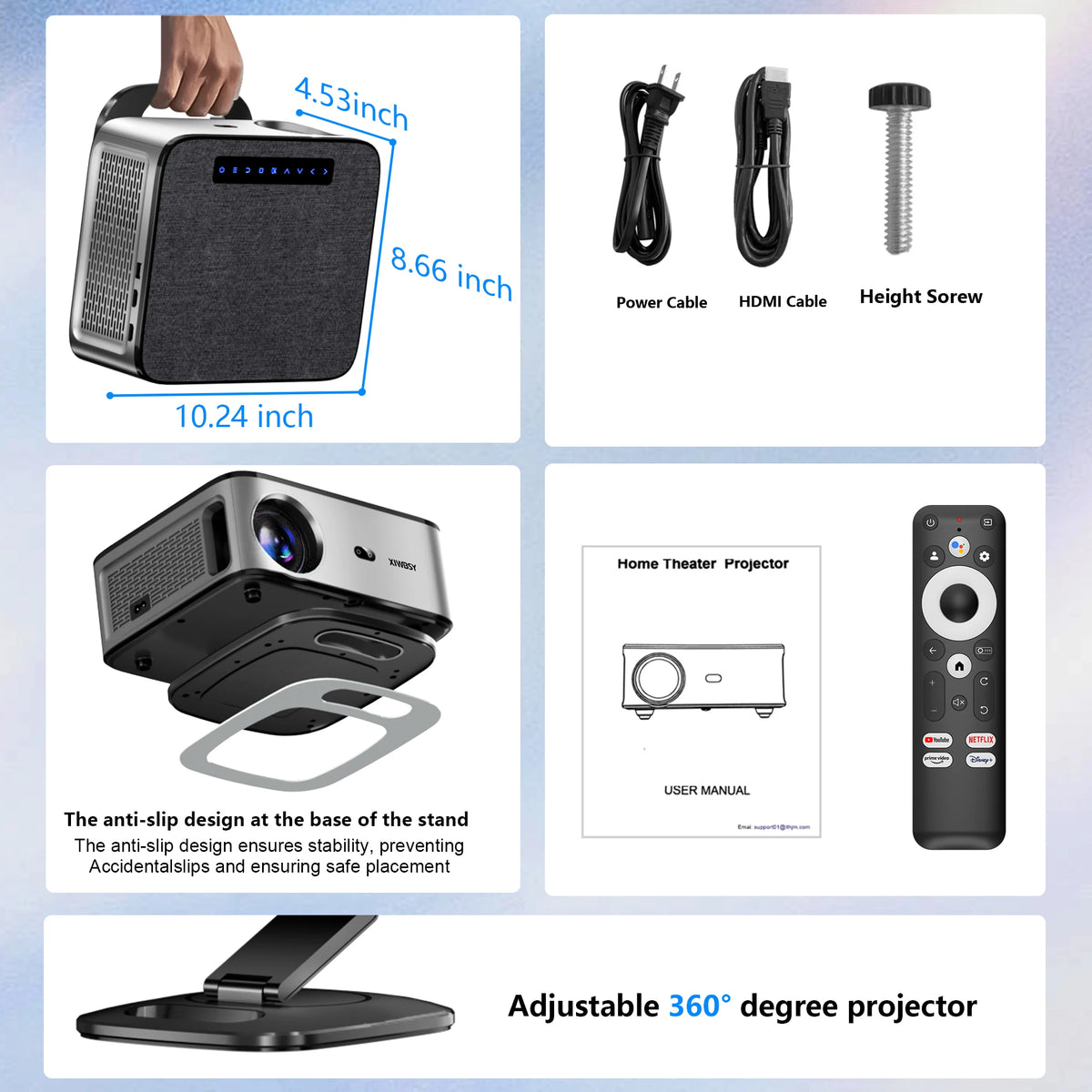 Proyector XIWBSY 4K con Google TV oficial, 42.000 lúmenes, Android 11.0, WiFi 6 y Bluetooth 5.4, para cine en casa y proyección de vídeo inteligente