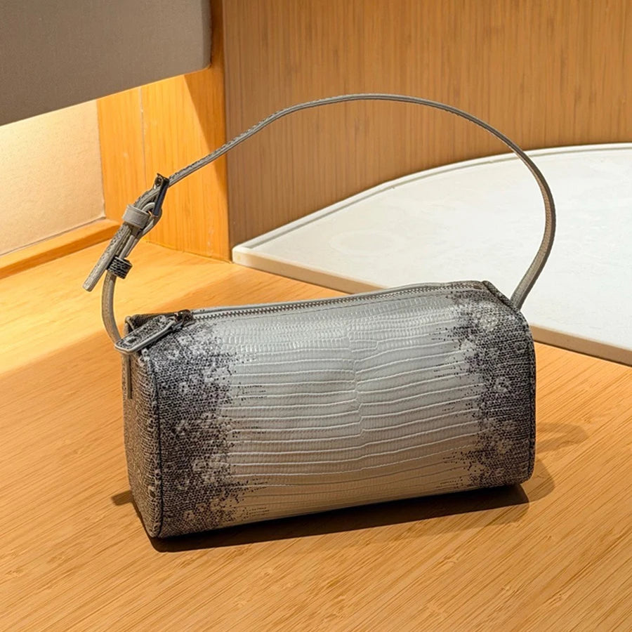 Genuine Leather Cowhide Lizard Pattern Barrel-Shaped Bags For Women Luxury Designer Handbag Purse New In Mini Shoulder Crossbody