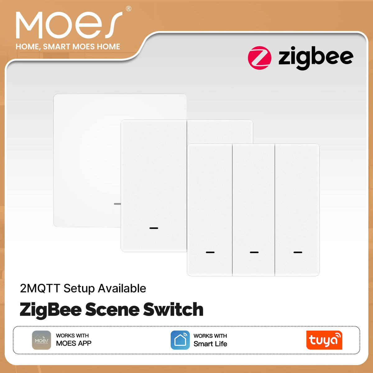 MOES Tuya ZigBee Wireless 9 Scene Switch Push Button Battery Powered Transmitter Smart Life App Automation 1/2/3 Gang