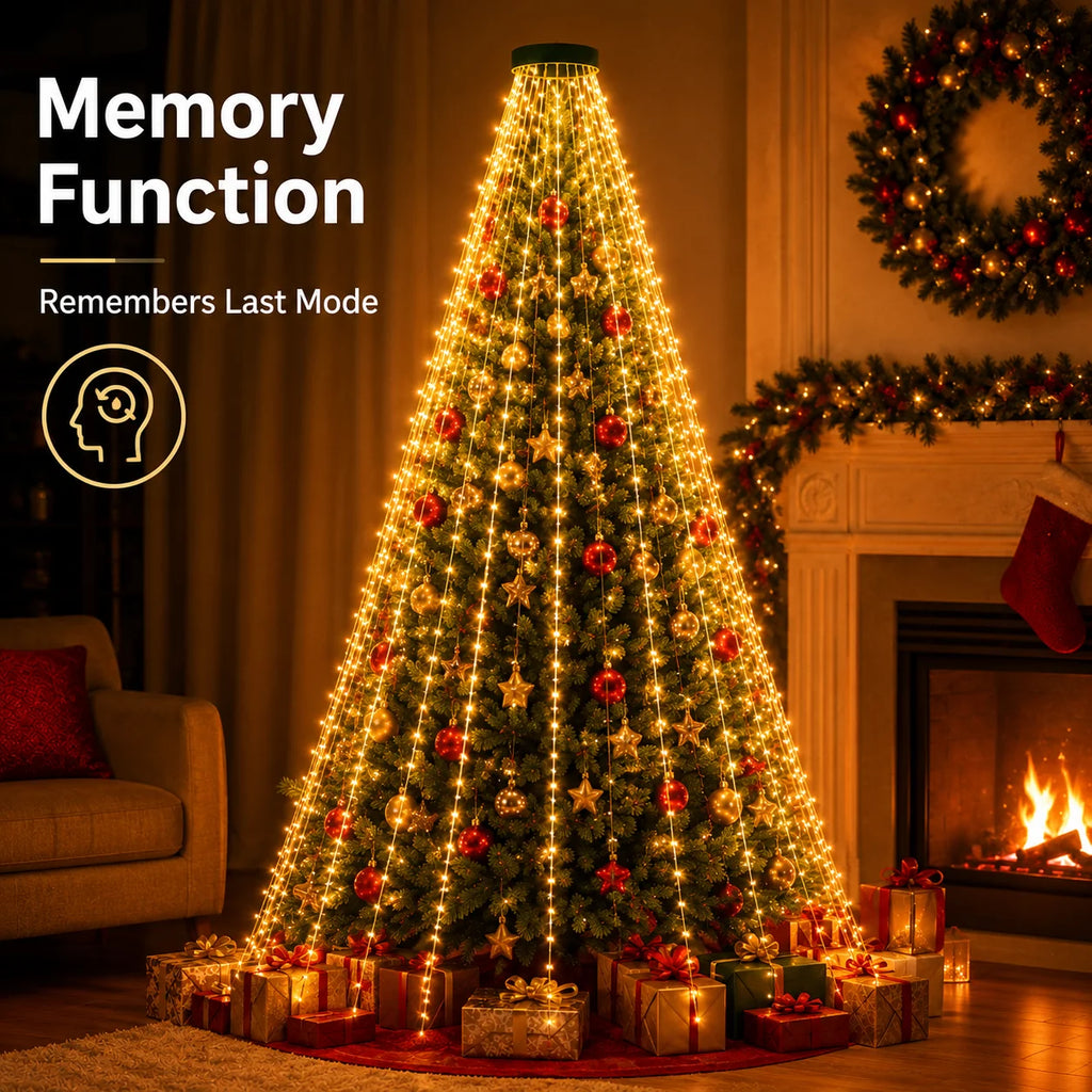 USB Christmas Tree Lights Top Ring String Lights 220/400LED 8 Modes Full Tree Coverage Easy Setup Indoor Christmas Decor