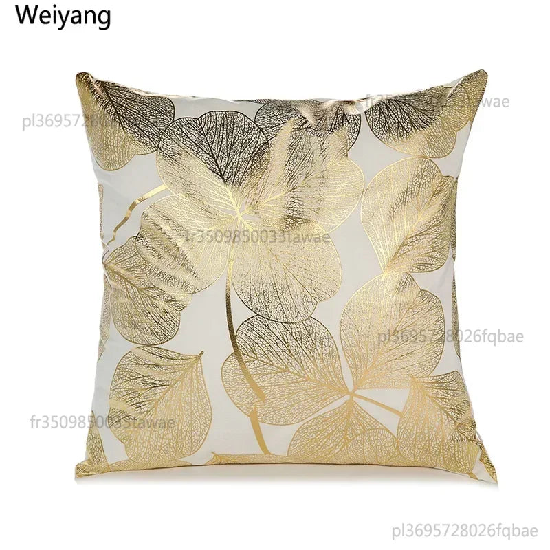 1pc 45*45cm Nordic Luxury Hot Stamping Pillowcase Gold Patterned Short Plush Pillowslip White and Black Square Pillow Cover