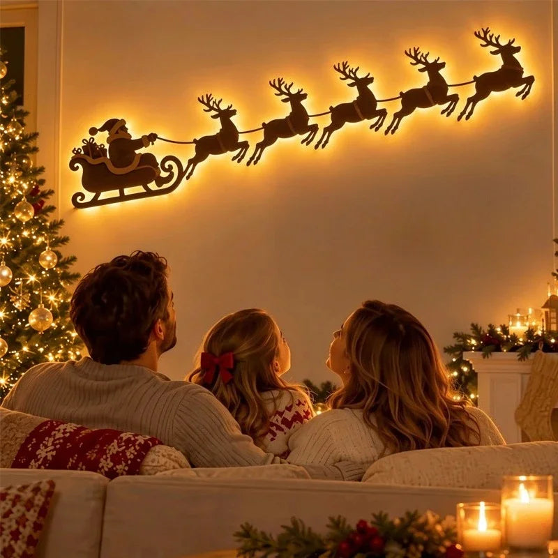 Reindeer Glow Christmas Decor LED Light Up Glowing Reindeer Wall Stickers Outdoor Festive Lighting Holiday Wood Decor Gift
