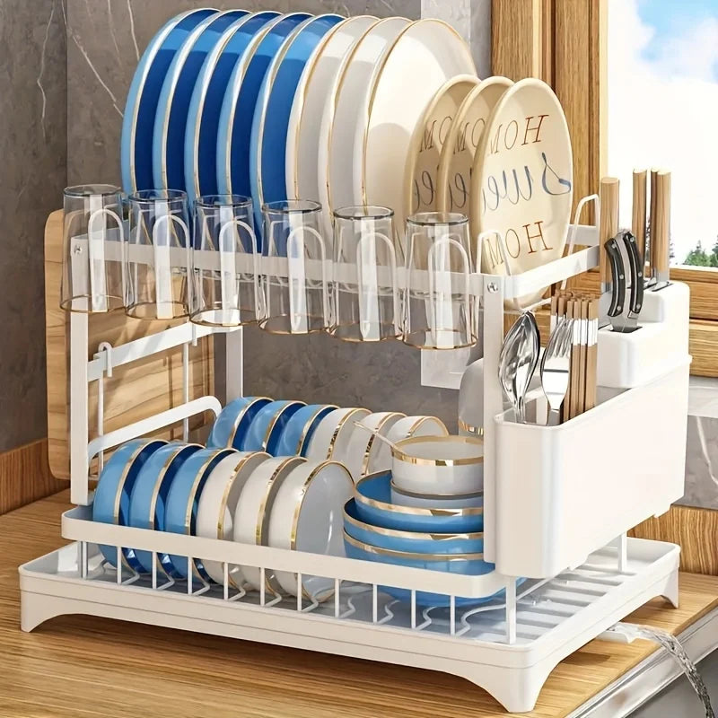 Escurridor de cocina, 1 unidad, escurridor de vajilla de dos niveles, organizador de cocina para palillos, vasos y tablas de cortar, La