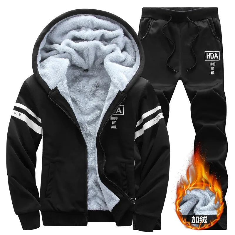 Men's Winter Sets 8XL Tracksuits Hoodies Casual Hooded Warm Sweatshirts Thicker Fleece Jackets Pants 2-Piece Men's Sweatshirts