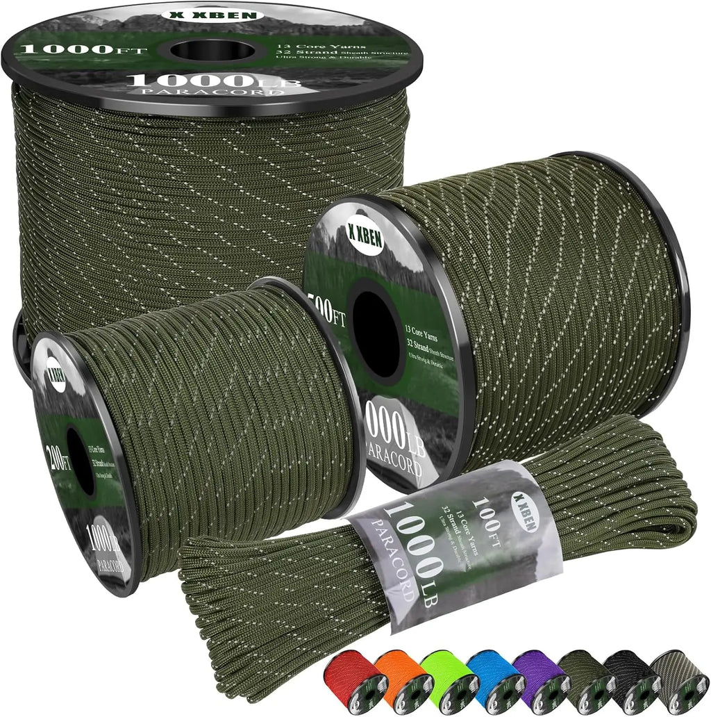 Paracord reflectante de 1000 lb, 30 m, 4 mm, cuerda de paracord de 13 hebras, cordón táctico de paracaídas para acampada, pesca, tendedero y hamaca