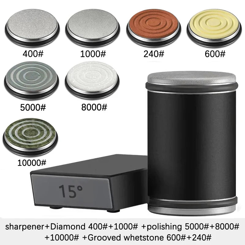 Niiruo Rollmesserschärfer mit doppelseitigem Diamantschleifstein, magnetischer Winkelhalterung für 15°/20° zum Schärfen von Küchenmessern