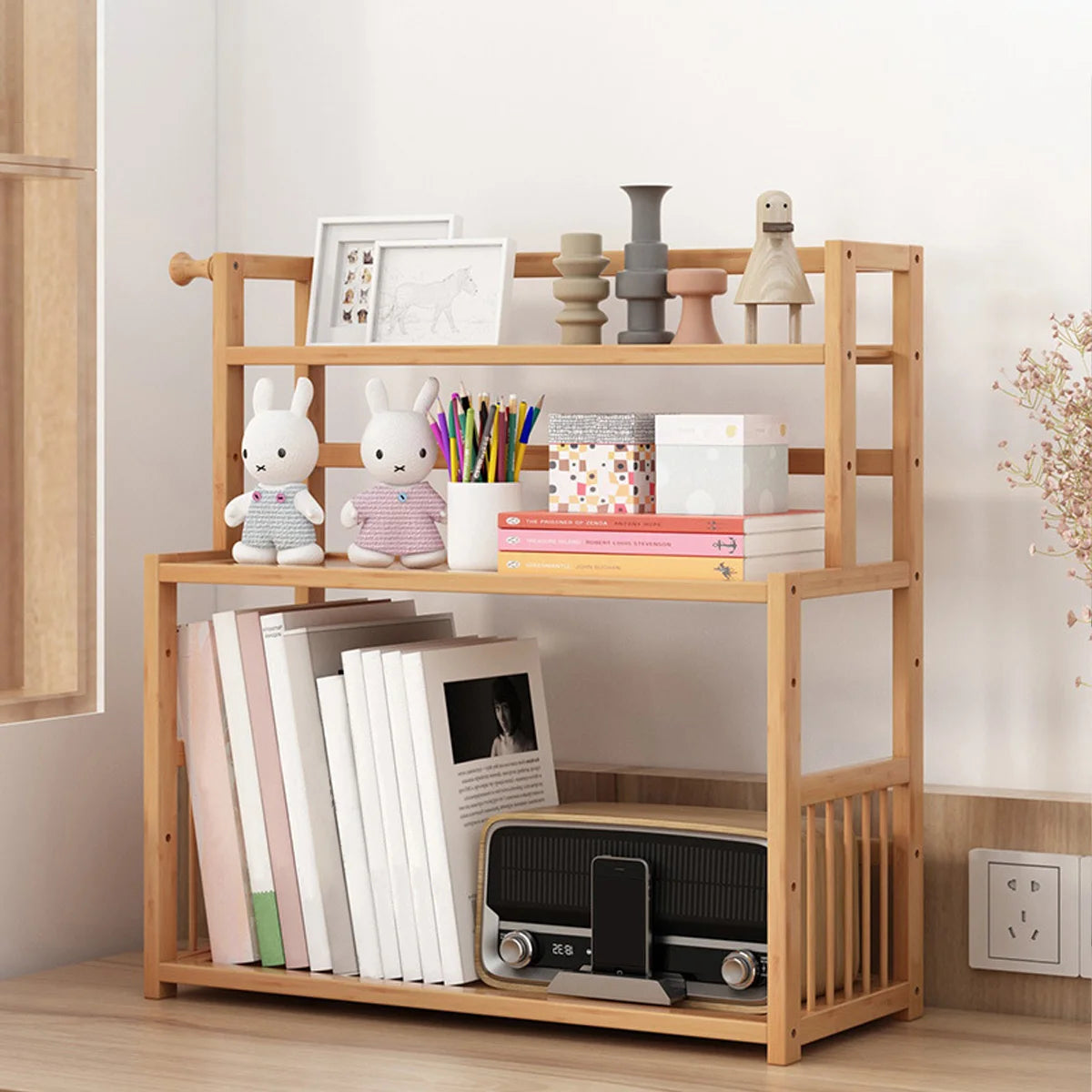 Three-Tier Bamboo Desktop Storage Rack, 50 cm