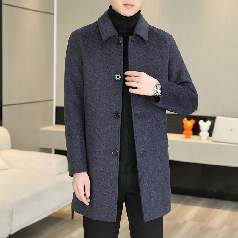 High Quality Fashion Single Sided Coat for Autumn/Winter 2025 New 50 Wool Men's Single Breasted Medium Long Wool Coat  M-4XL
