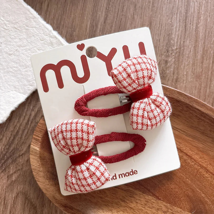 2026 New Year Cute Red Bow Hairpins Children Girls Kid Hair Clips Pin Barrettes Accessories Hairclip Headwear Headdress Ornament