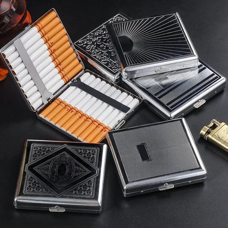 Metal Cigarette Case – Embossed Stainless Steel, Portable Personalized Gift, Compact Storage for Smoking Accessories