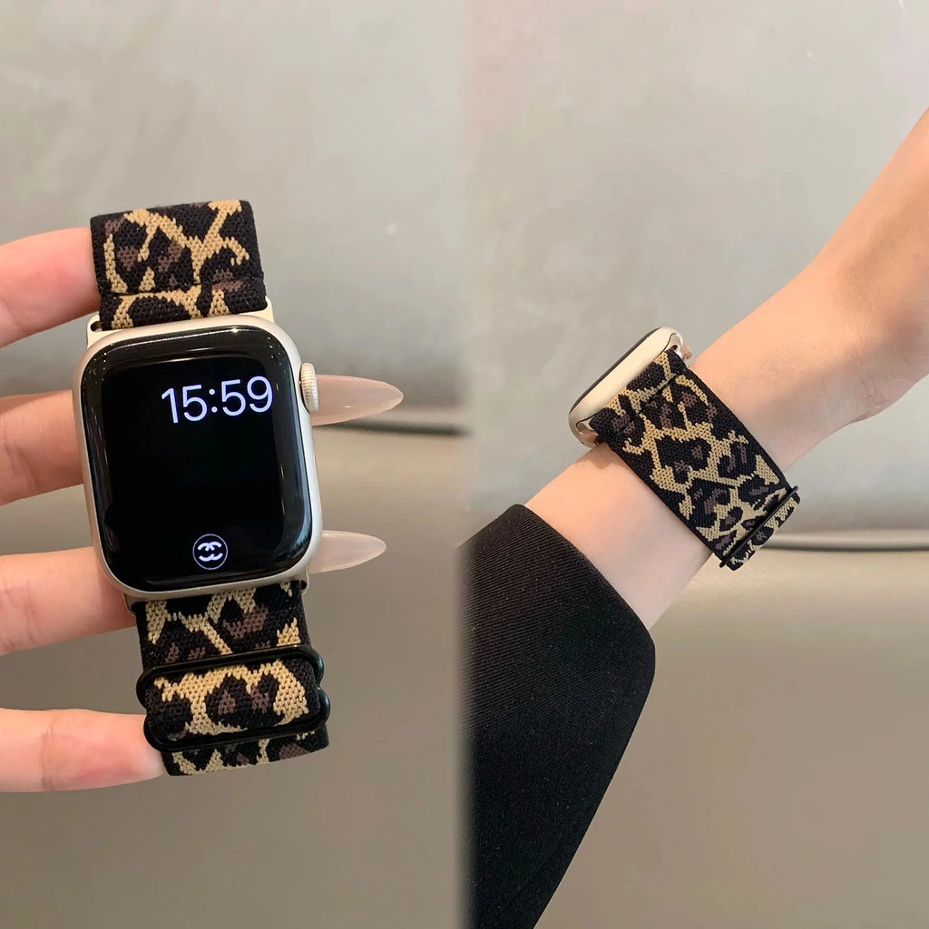 1 Pack Leopard Print Elastic Loop Band Compatible With Apple Watch Band 38mm 40mm 41mm 42mm 44mm 45mm 49mm, Replacement Bracelet