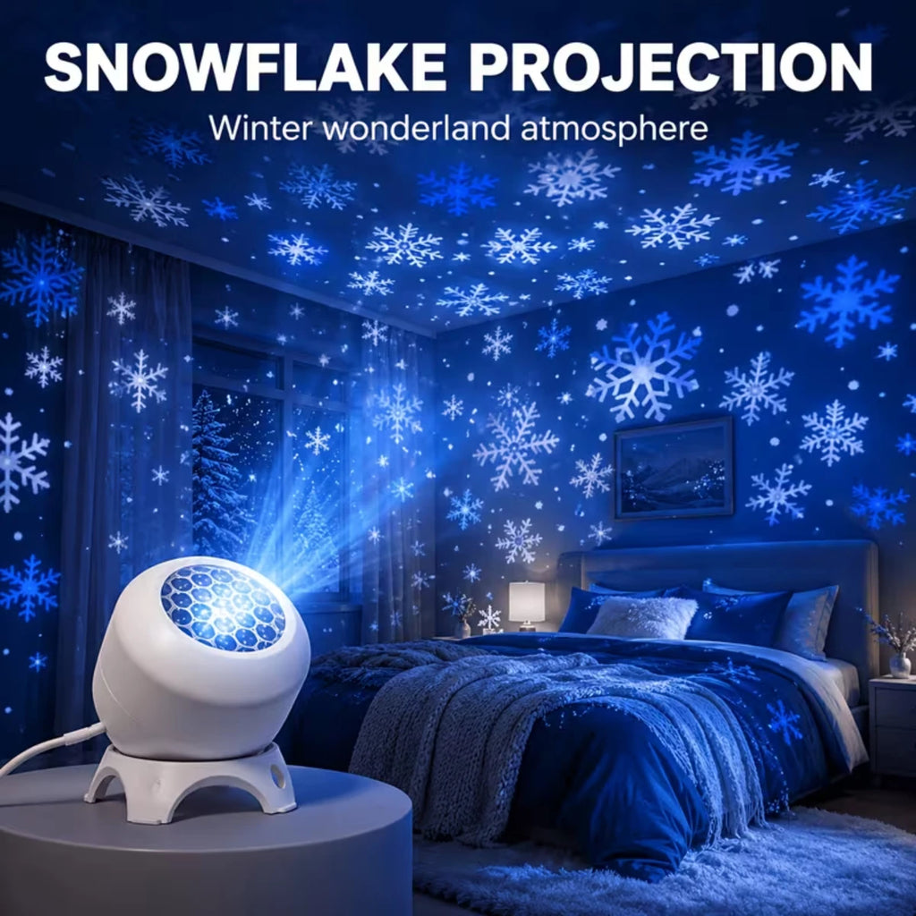 LED Christmas HD Projector USB Powered 8 Patterns 360° Rotating Dynamic Projector Night Light for Bedroom Holiday Party Decor