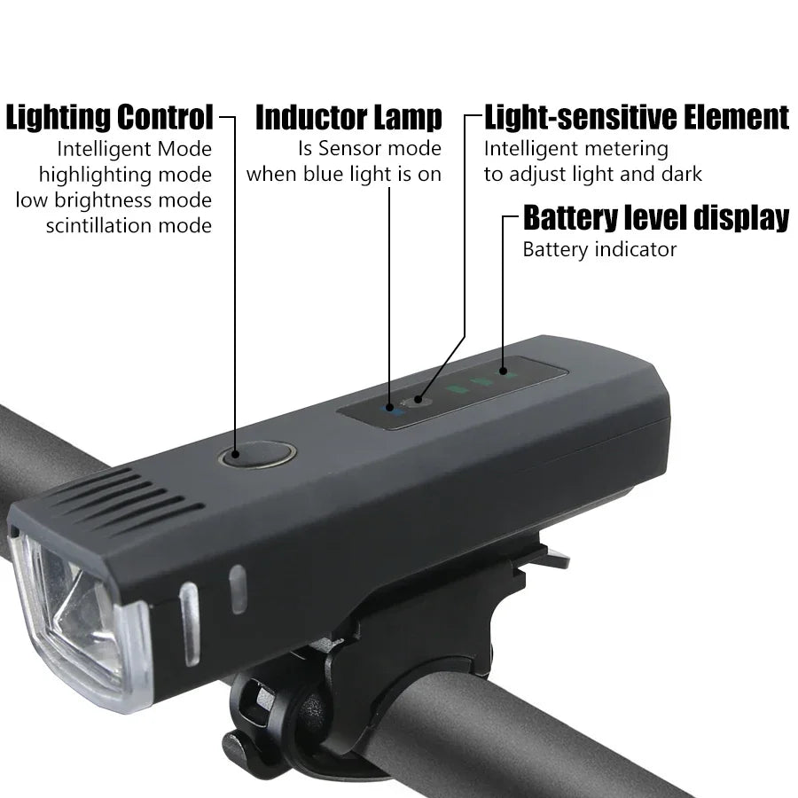 Phare avant de vélo LED 1000LM, feu arrière intelligent à capteur rechargeable USB, lampe de poche étanche et lumineuse, éclairage de sécurité pour cyclisme