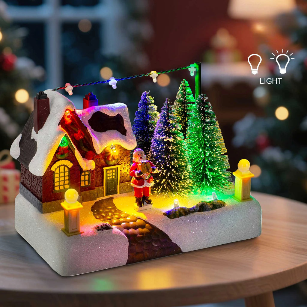 Pueblo navideño de colección para montar con luces, árboles, Papá Noel, nieve, paisaje urbano, decoración festiva para hogar, escritorio y chimenea