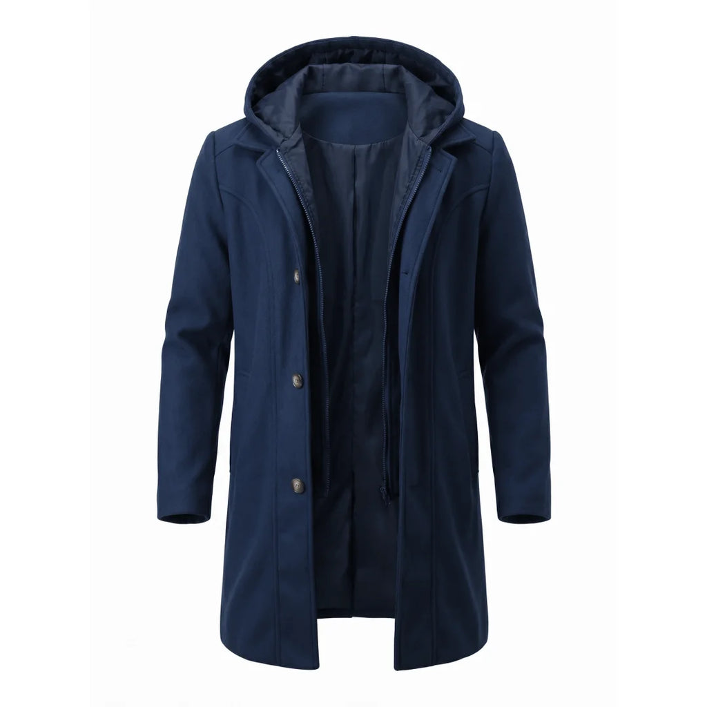 Long Winter Autumn Men's Coat Warm and Durable Outerwear Hooded Long Jacket Streetwear Fake Two-piece Coats Male Smart Casual