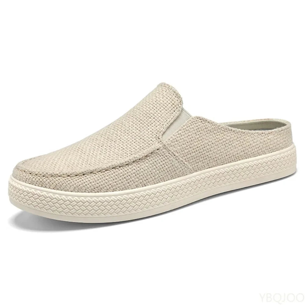 Chaussures d’été pour homme en toile, respirantes, unies, polyvalentes et confortables, légères, de type mocassins ouverts à l’arrière.