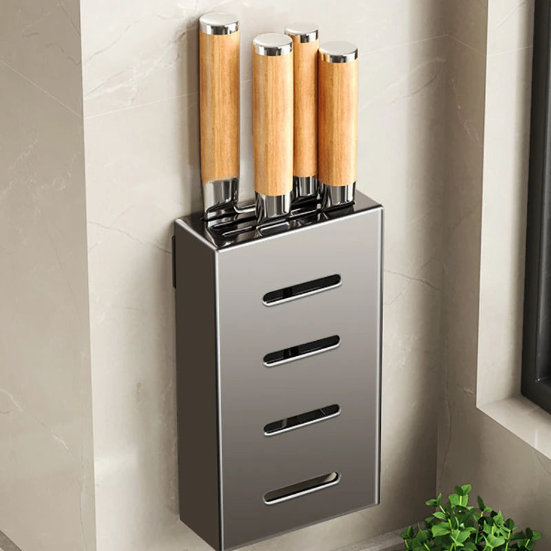 Scatola per riporre coltelli da cucina, portacoltelli, senza fori, scaffale a parete, articoli da cucina, organizer per accessori da cucina