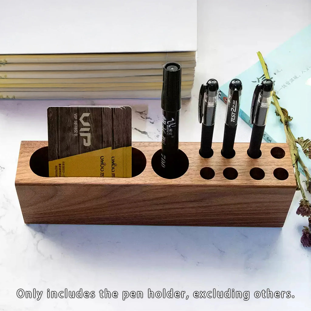 Acacia Wood Desk Pen and Business Card Holder