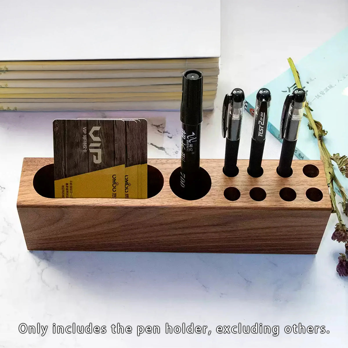 Acacia Wood Desk Pen and Business Card Holder