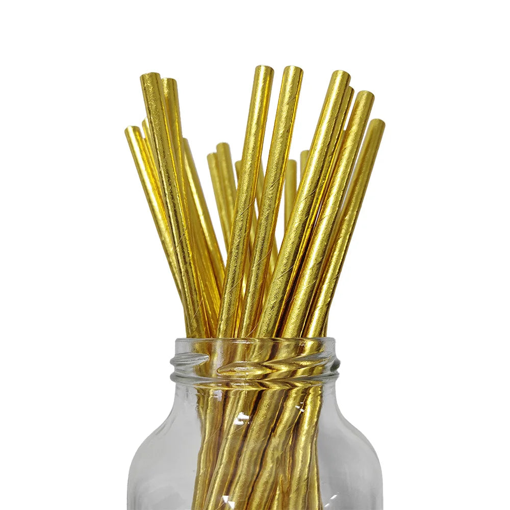 50/100/150pcs Iridescent Paper Straws for Party Supplies Birthday Wedding  Baby Shower Party Decor Golden Silver Straw