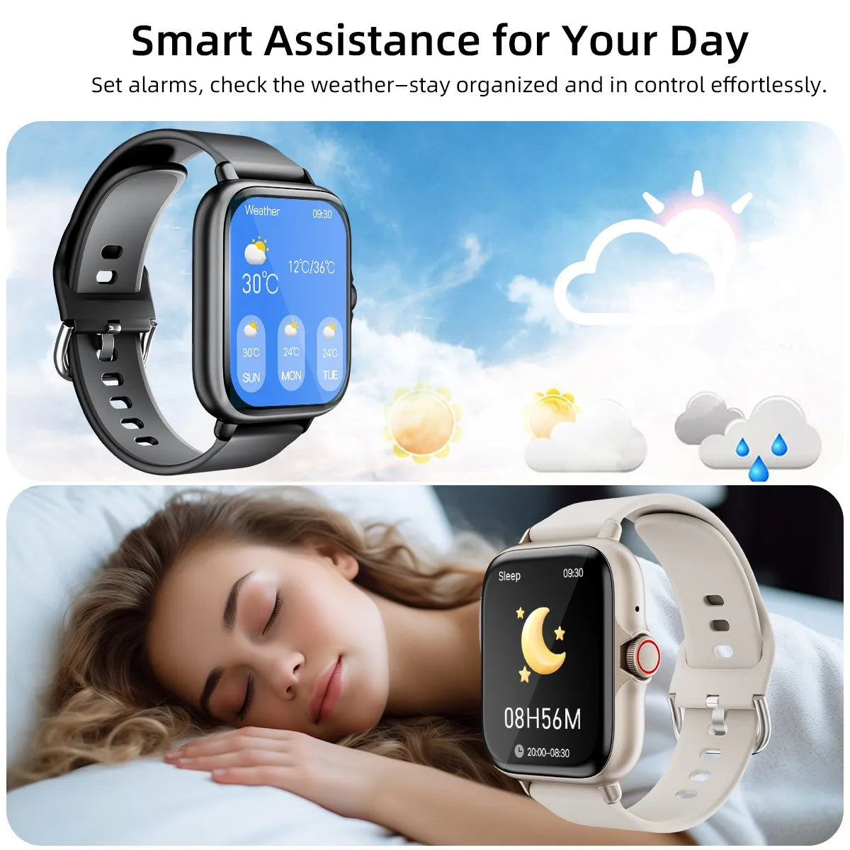 Smartwatch Wireless Call Waterproof Fitness Watch Sleep Message Reminder Heart Rate Blood Oxygen for iPhone Android Men Women