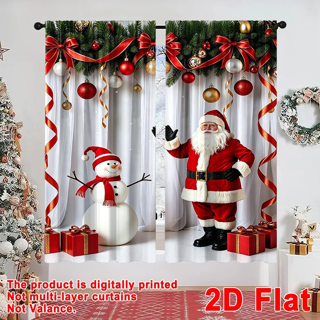 2pcs Festive Christmas Curtains Santa Claus Snowman Design Polyester Curtains 60*150cm Window Treatment for Home Decor Xmas Gift