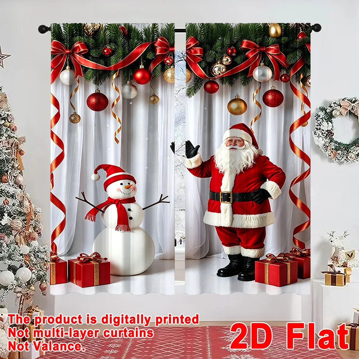 2pcs Festive Christmas Curtains Santa Claus Snowman Design Polyester Curtains 60*150cm Window Treatment for Home Decor Xmas Gift