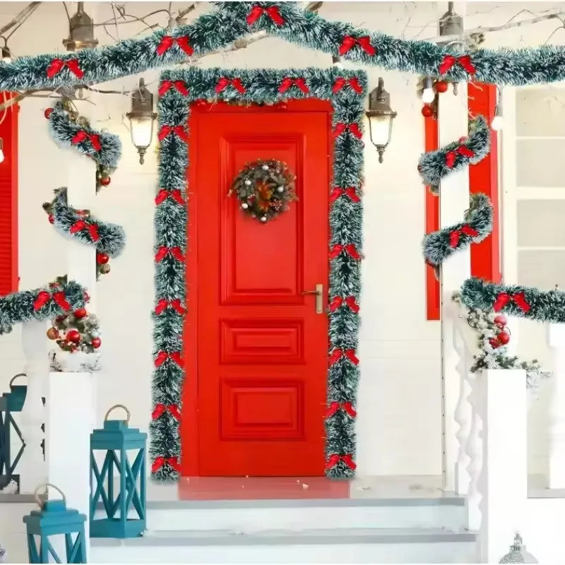 2/4/6/10M Christmas Tinsel Ribbons with Bow Green Cane Ribbon Garland Xmas Tree Hanging Pendent DIY Wreath Party Home Decor