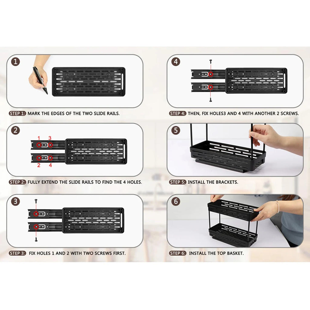 Especiero de gran capacidad con 2 niveles extraíbles, estante organizador multiusos de plástico para armarios de cocina