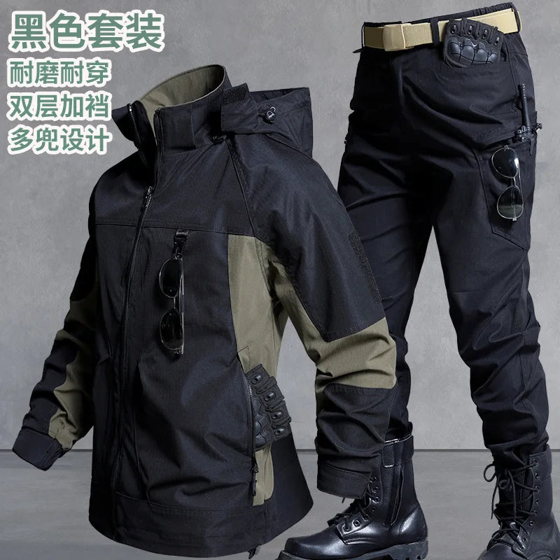 Men's Tactical Camouflage Workwear Set Loose Fit Jacket and Pants Windproof Breathable Outdoor Uniform for Spring Autumn