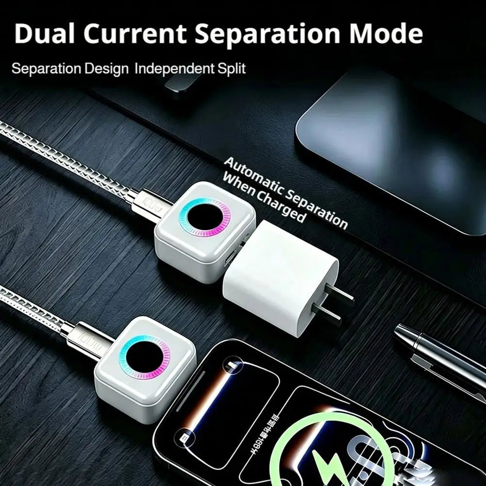 140W Fast Charging Smart Automatic Power-Off Charger Type-C Plug Overcharge Protection Charger Silver LED Light Phone Connector