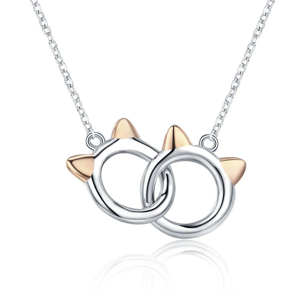 Necklace with cat pendant and double circles