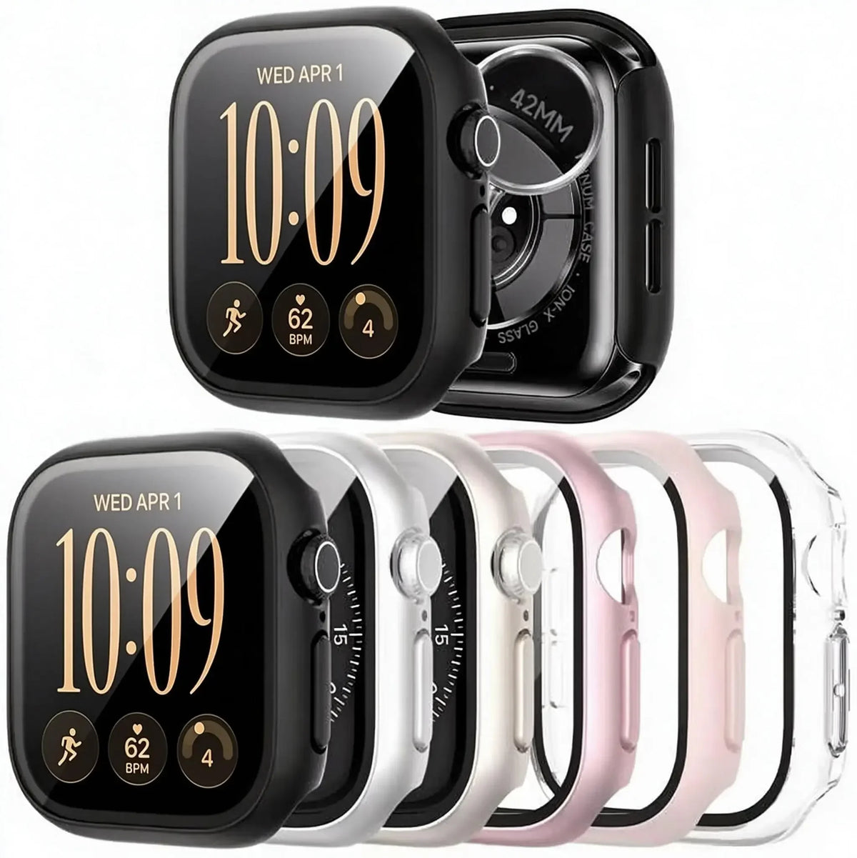 For Apple Watch Series 12 11 10 9 8 7 SE 6 Tempered Glass+Case 41 44mm 40 45mm 42 46mm Screen Protector Cover iWatch accessories