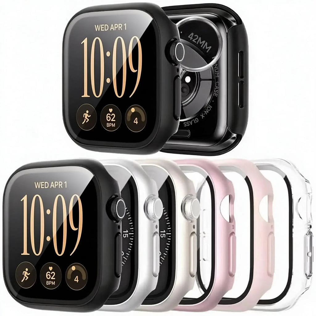 For Apple Watch Series 12 11 10 9 8 7 SE 6 Tempered Glass+Case 41 44mm 40 45mm 42 46mm Screen Protector Cover iWatch accessories