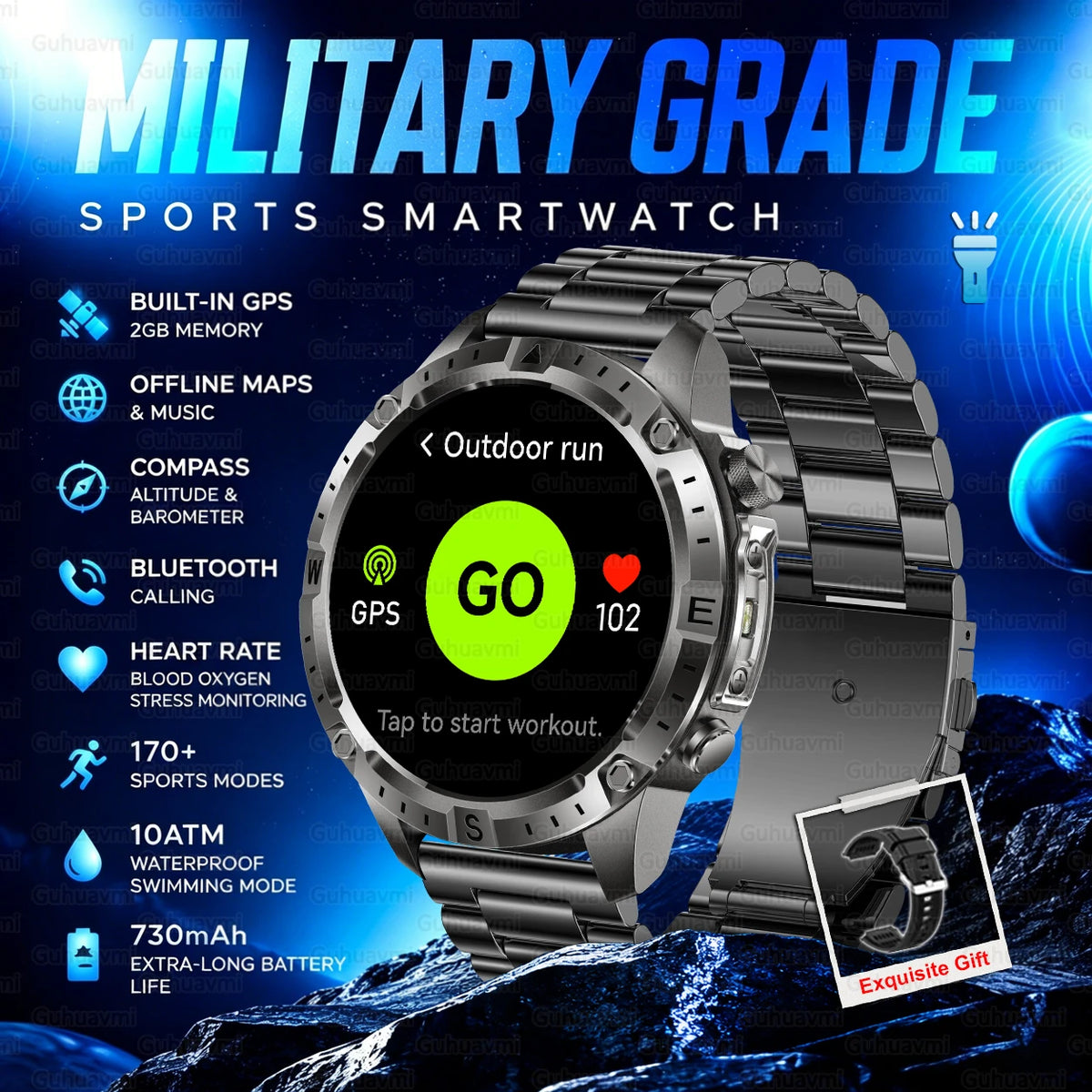GPS Outdoor Smartwatch with Compass and Offline Map Feature