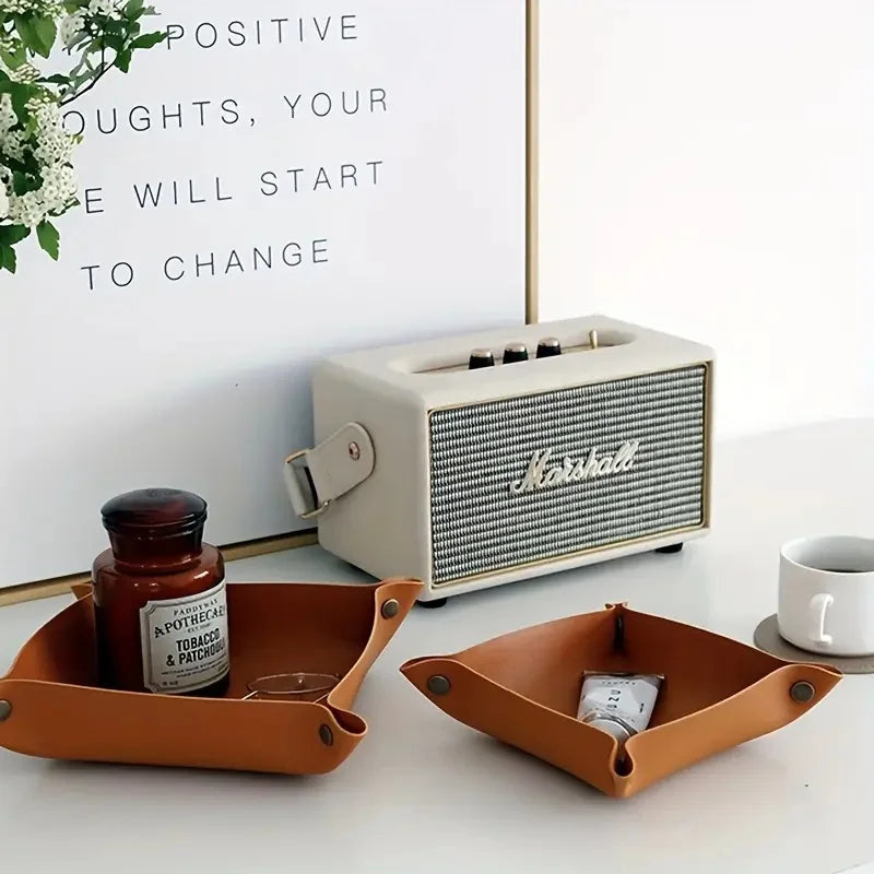 1PC 25X25CM Leather Tray Foldable Table Storage Box Jewelry Key Coin Desk Top Organizer Entryway Nightstand Home  Decoration