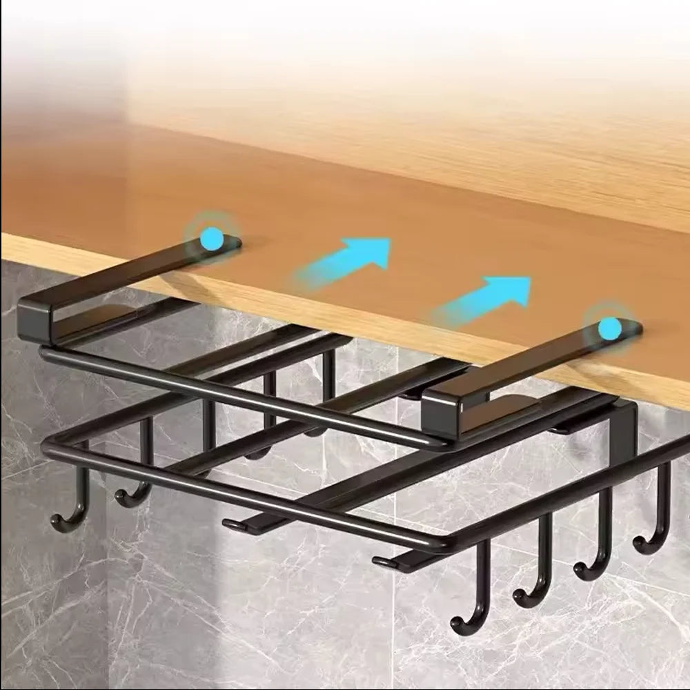 Organizador de cocina para debajo del armario con ganchos, estante de almacenamiento multiusos para toallas de papel, tabla de cortar y tapas de ollas