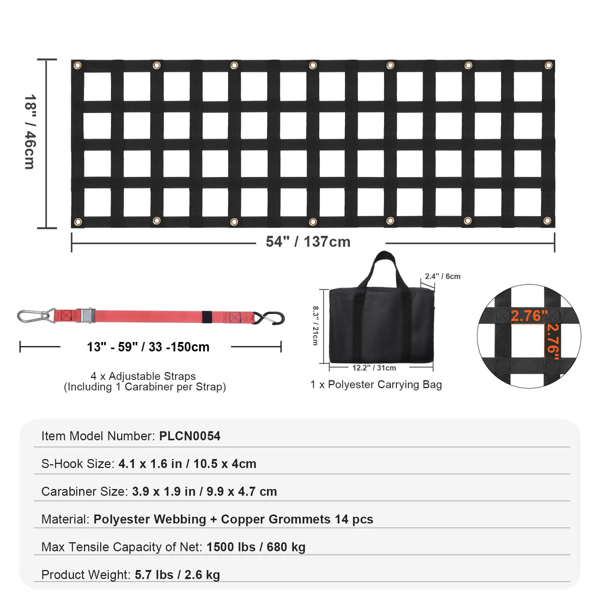 SucceBuy Car Tailgate Net Elastic Rear Cargo Trunk Storage Organizer with 4 Telescopic Straps Luggage Net for Trailer Jeep SUV