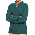 Autumn New Cotton Shirts for Men Costume Beach Tops Drawstring Design Shirt Male Loose Casual Streetwear Long Sleeve Shirt