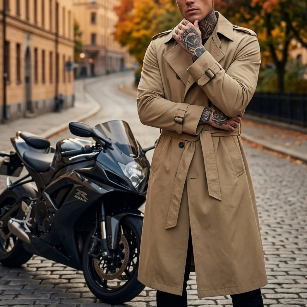 Trench da uomo doppiopetto lungo per mezza stagione