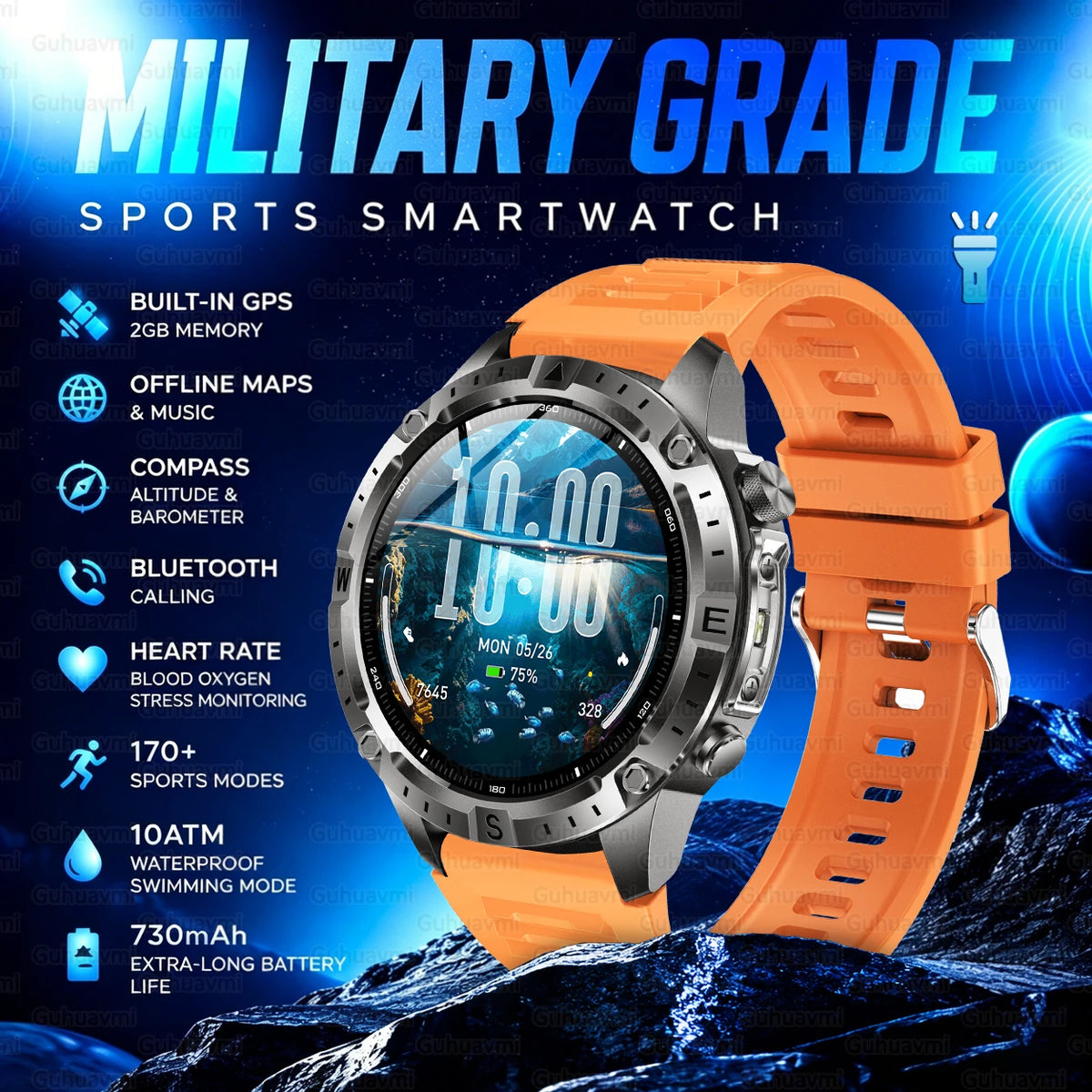 GPS Outdoor Smartwatch with Compass and Offline Map Feature