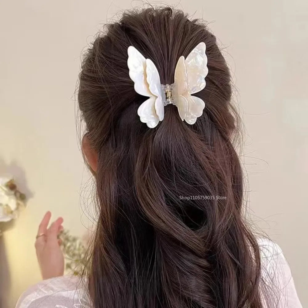 Pinza de pelo de mariposa de hadas para mujer, pinza cangrejo de acetato, pinza de tiburón de princesa dulce de verano, horquillas, accesorios de pelo franceses