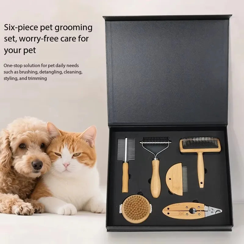 Kit de aseo para perros y gatos, set de cepillos todo en uno para el cuidado del pelaje y la eliminación de pelo suelto