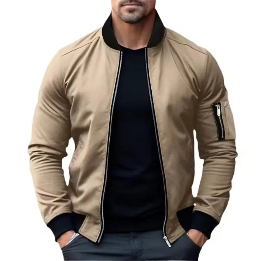 Autumn New Jackets for Men Solid Color Bomber Jacket Coat Business Stand Collar Male Windbreaker Outwear Mens Zipper Streetwear