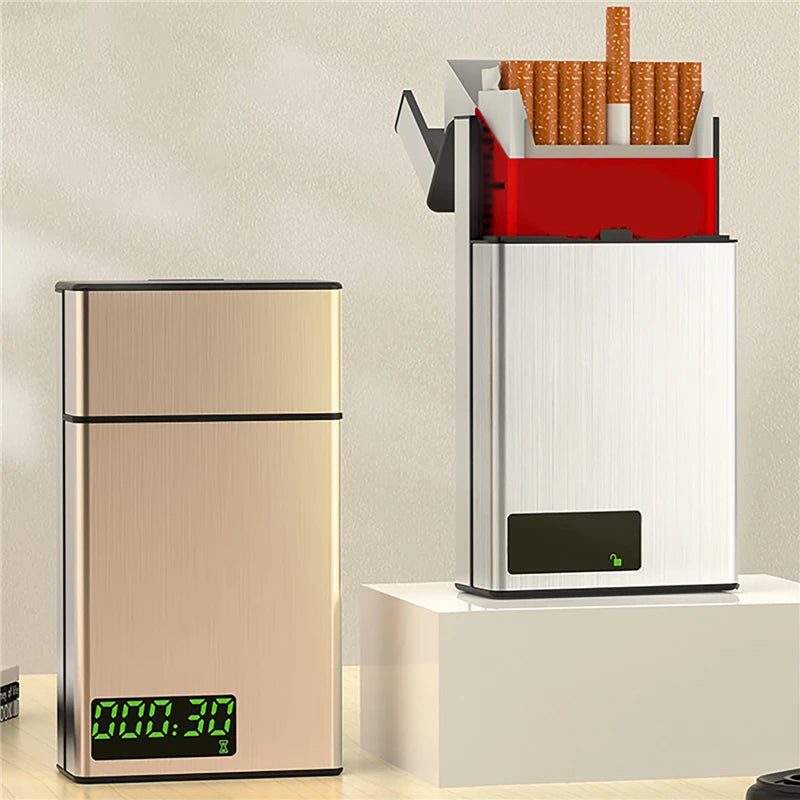 Estuche para cigarrillos con temporizador inteligente, caja con cierre, soporte para tabaco, contenedor de almacenamiento, autocontrol USB para ayudar a dejar de fumar para fumadores