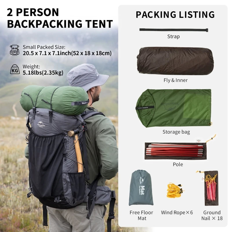 Naturehike Opalus Hiking Tent 3 people 20D Nylon Waterproof Tunnel Tent ultralright wide Vestibule Outdoor background Camping Tent