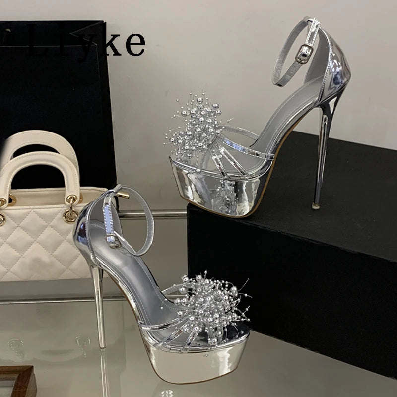Sandali donna Liyke argento con decori a raggiera